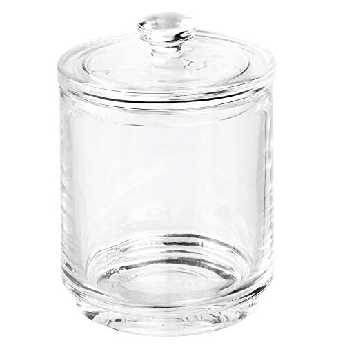 mDesign Organizador de cosméticos de vidrio – Frasco de cristal con tapa – Mantiene secos productos de algodón, sales de baño y más – Contenedor de vidrio para productos de cosmética – transparente