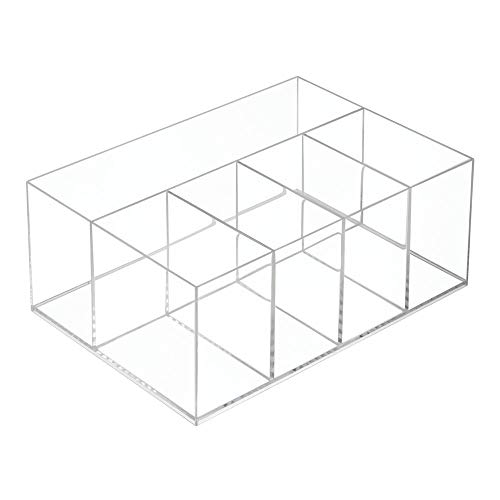 mDesign Organizador de maquillaje – Caja transparente con 5 compartimentos - Ideal para guardar maquillaje, cosméticos y productos de belleza – Plástico transparente