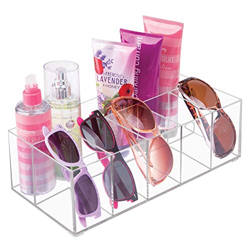 mDesign Organizador de maquillaje – Caja transparente con 6 compartimentos - Ideal para guardar maquillaje, cosméticos y productos de belleza – Plástico transparente