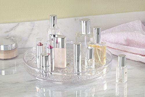 mDesign Organizador de maquillaje – Soporte giratorio para cosméticos y productos de belleza – transparente