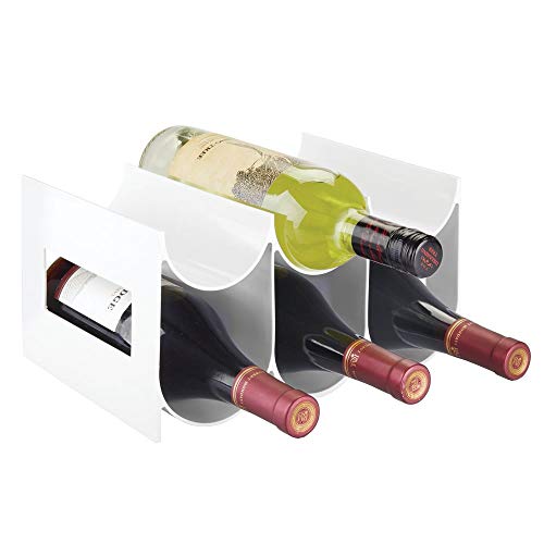 mDesign Práctico estante para botellas de vino – Botelleros para vino y otras bebidas para guardar hasta 6 unidades – Vinoteca de plástico de pie – blanco