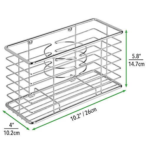 mDesign Soporte para secador de pelo en alambre de metal – Organizador de baño de pared con 3 compartimentos – Estante multifunción seguro para secador, rizador eléctrico y plancha – plateado