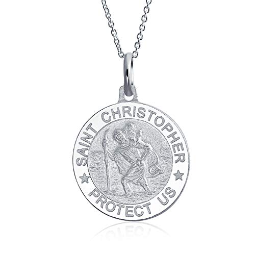 Medalla Religiosa Medallón Parton Viajes Seguros San Cristóbal Collar Colgante Mujer Y Para Hombres Plata Esterlina 925