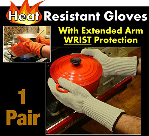 Medipaq Guantes de Cocina con Larga Protección de Muñeca – Guantes de Horno para Sostener Platos Calientes con Seguridad – Guantes Resistentes al Calor Uso Profesional y Hogar – 1x Par - Crema