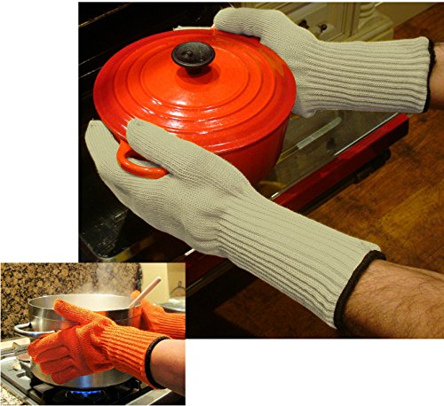 Medipaq Guantes de Cocina con Larga Protección de Muñeca – Guantes de Horno para Sostener Platos Calientes con Seguridad – Guantes Resistentes al Calor Uso Profesional y Hogar – 1x Par - Crema