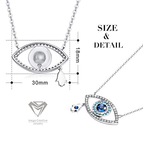 MEGA CREATIVE JEWELRY Collar para Mujer con Cristales Swarovski Ojo Azul Mano Hamsa