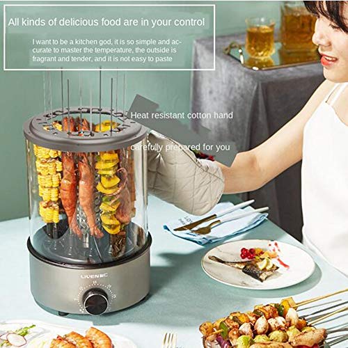 MEIGONGJU Estufa eléctrica Grill Barbacoa Kebab Máquina automática giratoria de la Barbacoa sin Humo de Horno asador asado de Cordero Pinchos doméstica Calefacción,Knob Temperature Adjustment