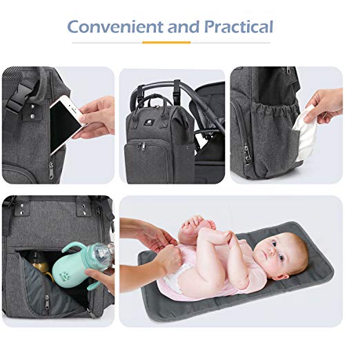 Meinkind Bolso-Mochila Bebe, Mochila Carrito Bebe Mamá Viajar, Bolso Carro Bebe Multifuncional Portátil, Mochila Bebe para Pañales y Biberones Térmicos, Oxford Bolso Bebe con Gran Capacidad, Gris