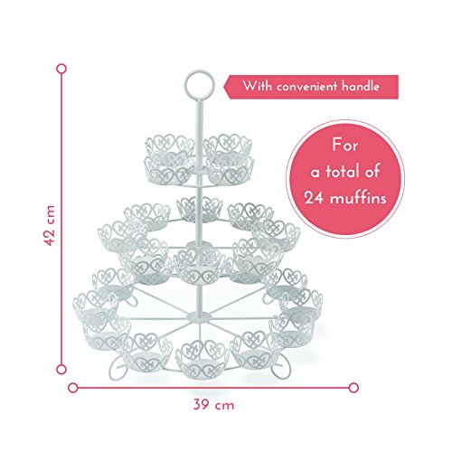 Melidoo Stand Base para 24 Cupcake Muffin postres 3-Niveles | Soporte en Metal Blanco, Vintage | Ideal para Fiestas de cumpleaños de niños, Bodas, bautizos, cumpleaños, Baby Showers