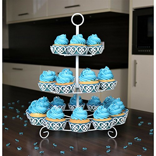 Melidoo Stand Base para 24 Cupcake Muffin postres 3-Niveles | Soporte en Metal Blanco, Vintage | Ideal para Fiestas de cumpleaños de niños, Bodas, bautizos, cumpleaños, Baby Showers