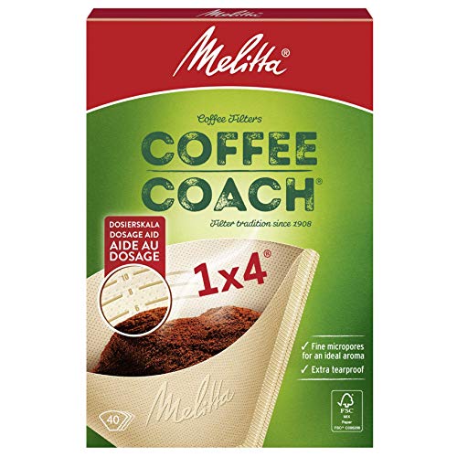 Melitta 6766425 Coffee Coach-Filtros para cafeteras (1 x 4, 40 Unidades), Color marrón, Papel