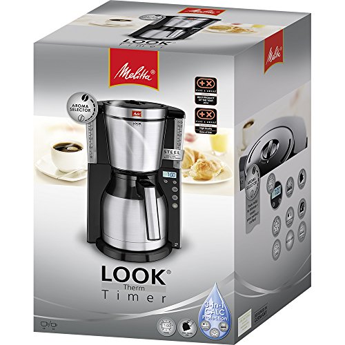 Melitta Look IV Therm Timer Cafetera de Filtro, 1000 W, Negro/Acero Inoxidable Mate