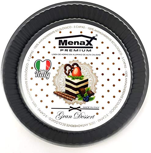 Menax Gran Dessert .- Molde (30 cm) Rizado Horno Repostería Redondo para Quiche Tartas .-Aluminio 5 Capas de Recubrimiento Antiadherente Ecológico