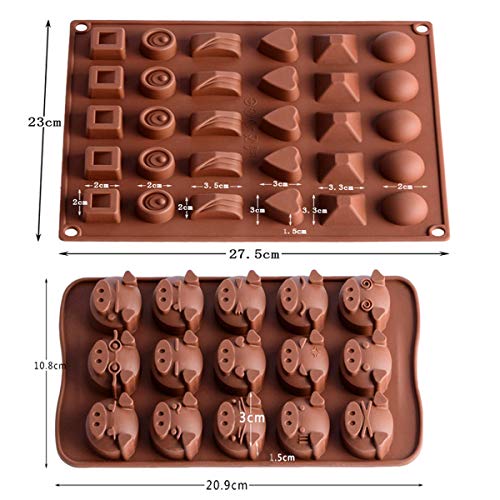 Mengger Molde de Silicona de Chocolate en Forma Bandeja Jaleas Helados para Manualidad Dulces Bombones Café niños juguete 2 Piezas