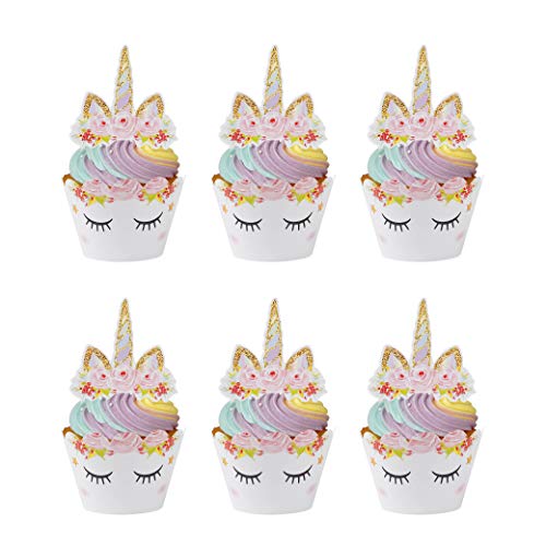 MengH-SHOP Cupcake Topper Wrapper Cupcake Wraps Liner Baking Cup Party Supplies Cake Decorations para Niños Niñas Regalo Unicornio Decoraciones de Fiesta de Cumpleaños 24 Pack