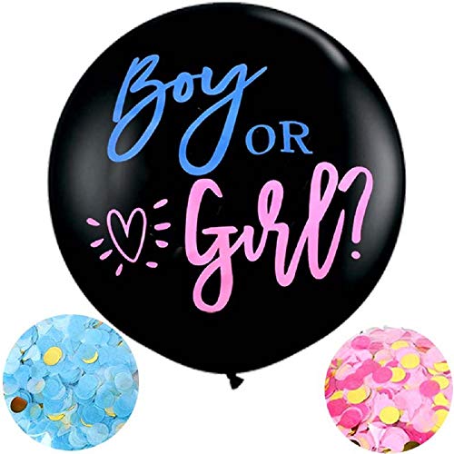 Meowoo Globos de Revelación de Género, Grande Látex Globos Boy or Girl 90cm Con Confeti Rosa y Azul para Fiesta Decoration (Negro)