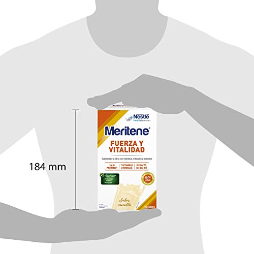 Meritene® FUERZA Y VITALIDAD - Suplementa tu nutrición y mantén tu sistema inmune con vitaminas, minerales y proteínas- Batido de Vainilla - Estuche (15 sobres de 30g)