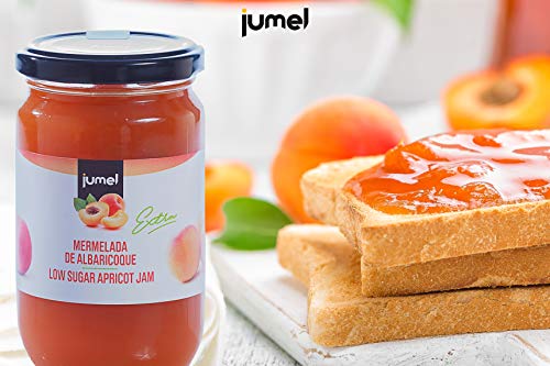 Mermelada de albaricoque con extra de fruta JUMEL. 50 g de fruta por cada 100 g de producto. Ideal para desayunos, meriendas y tostadas. Pack de 4 unidades (1,39 euros/unidad)