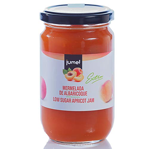 Mermelada de albaricoque con extra de fruta JUMEL. 50 g de fruta por cada 100 g de producto. Ideal para desayunos, meriendas y tostadas. Pack de 4 unidades (1,39 euros/unidad)