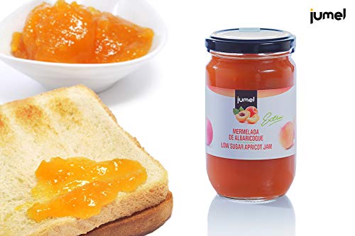 Mermelada de albaricoque con extra de fruta JUMEL. 50 g de fruta por cada 100 g de producto. Ideal para desayunos, meriendas y tostadas. Pack de 4 unidades (1,39 euros/unidad)