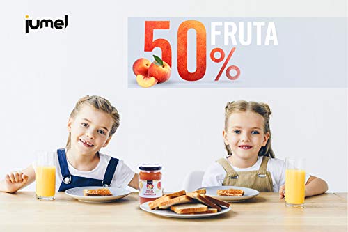 Mermelada Jumel con extra de fruta. Pack de 4 unidades (1,39 €/u) multisabor: mermelada fresa, melocotón, ciruela, albaricoque. Mermelada gourmet, ideal para desayunos, meriendas y tostadas.