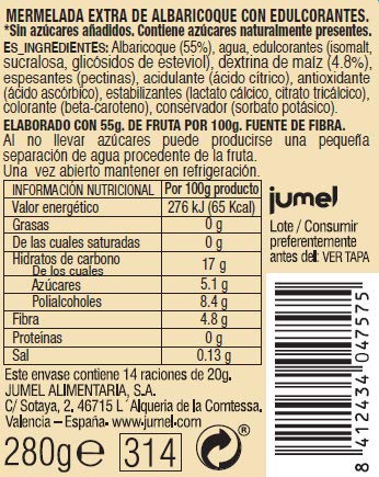 Mermelada sin azúcar Extra Albaricoque Jumel. Mermelada con Stevia. Mermelada gourmet, tu desayuno o merienda más saludable, con todo el sabor. Pack de 4 unidades (1,49 €/u).…