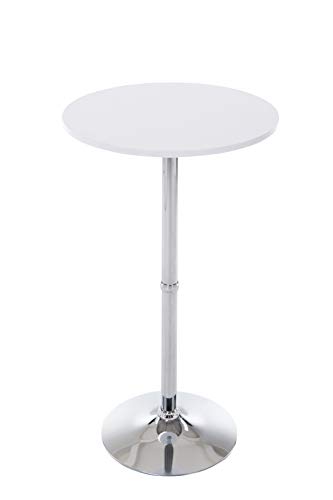 Mesa Alta de Bar con Tablero Redondo | Mesa de Soporte Alto de Metal con Superficie Redonda de Madera I Mesa de Bar con Ø 60 cm I Color:, Color:Blanco