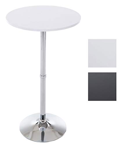 Mesa Alta de Bar con Tablero Redondo | Mesa de Soporte Alto de Metal con Superficie Redonda de Madera I Mesa de Bar con Ø 60 cm I Color:, Color:Blanco