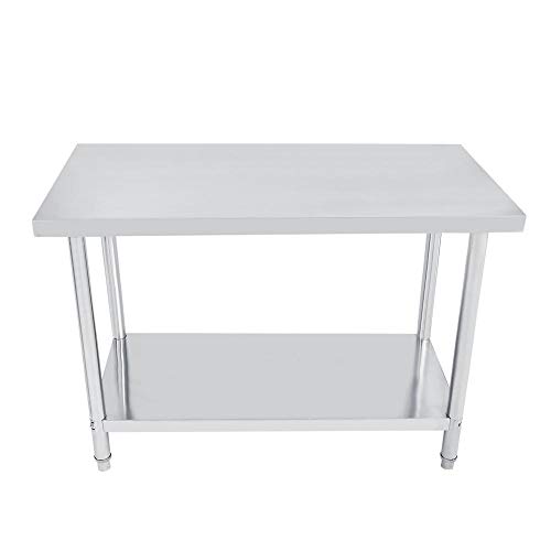 Mesa de trabajo profesional de acero inoxidable, doble capa altura ajustable Catering mesa de trabajo aparador de plata para cocina y operaciones industriales 122X61CM gris