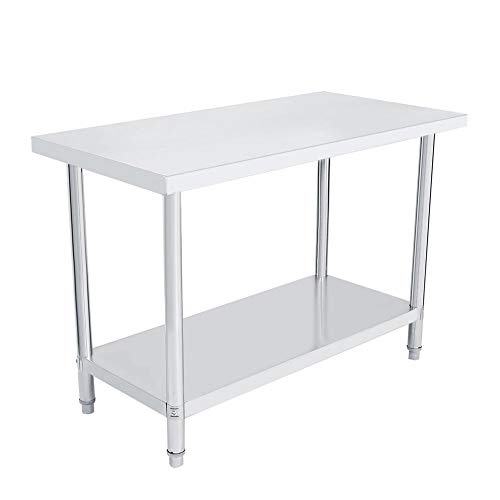 Mesa de trabajo profesional de acero inoxidable, doble capa altura ajustable Catering mesa de trabajo aparador de plata para cocina y operaciones industriales 122X61CM gris