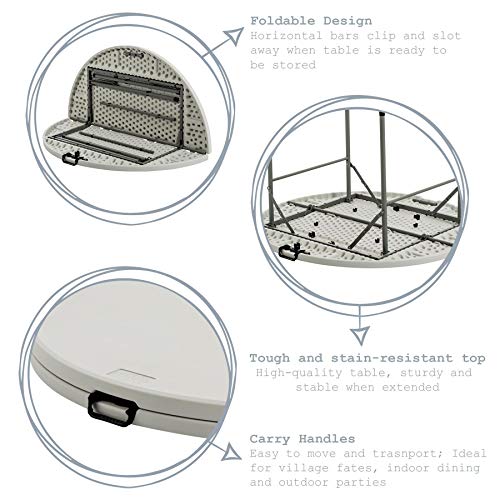 Mesa plegable de caballete - Fácil de guardar - Para uso en interiores y exteriores - Redonda - 1,22 m