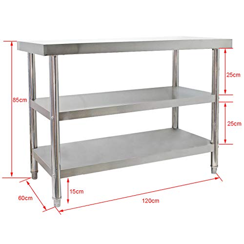 Mesa trabajo acero inoxidable con 2 baldas inferiores 120x60cm altura regulable Hostelería Gastro