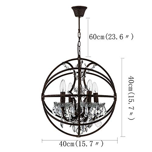 Metálico Mundo Jaula Marco De Lámparas De Araña Redonda Cristal Vela Iluminación Colgante,industrial Bola Colgante Luz Orbe Vendimia Loft Lámpara Colgante Cocina Isla Lámpara Techo-color óxido 4-luz