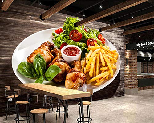 MGQSS fondo de pantalla mural Papas fritas pollo a la parrilla comida vegetal restaurante occidental Autoadhesivo 3D Retro Estilo industrial tema póster moderno Arte pared decoración p(W)300x(H)210 cm