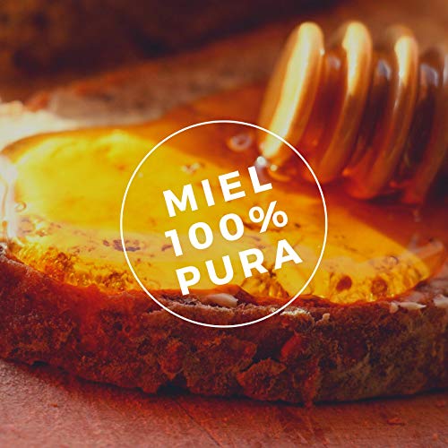 Miel de Abeja 100% Natural Hecha en España + Dispensador de Madera de Regalo. Tarro de 1kg de Miel de Mil Flores. Producción Artesanal sin Aditivos. Comercio de Cercanía