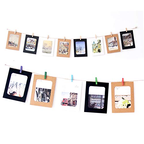 Mila-Amaz 30 Pcs Marco de Foto de Papel Kraft, Decoración de Pared con Clip y Cuerda Bordes de decoración para 4x6in Fotos