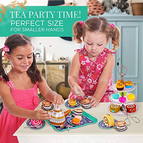 Milly & Ted - Teaset para té, para 4 Personas, para 4 Personas - Juego de té para niños, metálico - Juego de simulación Food Biscuits