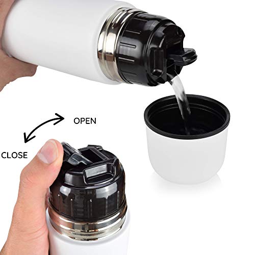 Milu Termo de café 1l - Botella térmica aislada, Frasco de Vacío de Acero Inoxidable, Sin BPA - Doble Pared Aislamiento al Vacio - 100% a prueba de fugas (Blanco, 1000 ml)