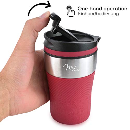 Milu Termo Taza 210ml - Vaso Termico de Viaje - Café para Llevar - Taza de Viaje - Taza de acero inoxidable para beber - con aislamiento de doble pared (Rojo, 210ml)