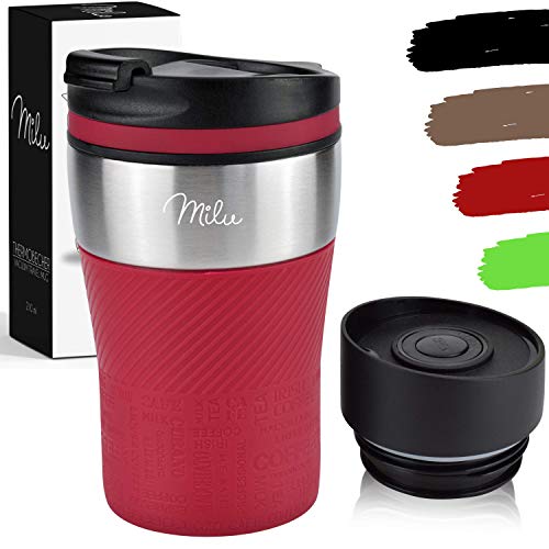 Milu Termo Taza 210ml - Vaso Termico de Viaje - Café para Llevar - Taza de Viaje - Taza de acero inoxidable para beber - con aislamiento de doble pared (Rojo, 210ml)