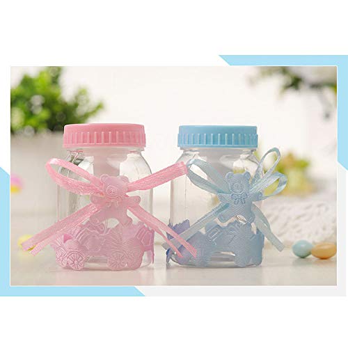 MINGZE 24 piezas Biberón de Plástico, Mini Botella de Caramelo Caja de Regalo para Fiesta Caramelo Recuerdo de Bautizo Ducha Baby Shower Cumpleaños Fiesta Bebé Favorece Decoraciones (Rosa + azul)