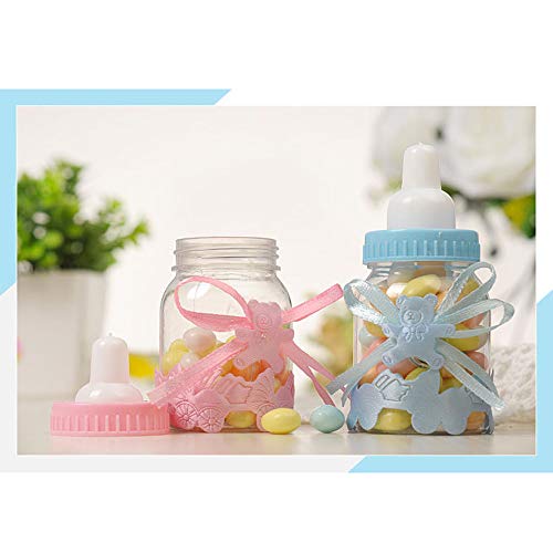 MINGZE 24 piezas Biberón de Plástico, Mini Botella de Caramelo Caja de Regalo para Fiesta Caramelo Recuerdo de Bautizo Ducha Baby Shower Cumpleaños Fiesta Bebé Favorece Decoraciones (Rosa + azul)