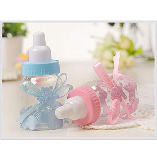 MINGZE 24 piezas Biberón de Plástico, Mini Botella de Caramelo Caja de Regalo para Fiesta Caramelo Recuerdo de Bautizo Ducha Baby Shower Cumpleaños Fiesta Bebé Favorece Decoraciones (Rosa + azul)