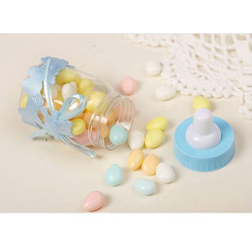 MINGZE 24 piezas Biberón de Plástico, Mini Botella de Caramelo Caja de Regalo para Fiesta Caramelo Recuerdo de Bautizo Ducha Baby Shower Cumpleaños Fiesta Bebé Favorece Decoraciones (Rosa + azul)