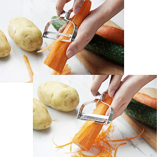 MINGZE 3 En 1 Pelador, Acero Inoxidable Multifunción Ultra Afilado Multifuncional Vegetales Pelador De Verduras Para Uso En Hogar Cocina Frutas Hortalizas Papas Manzana Naranja Zanahoria, Pepino