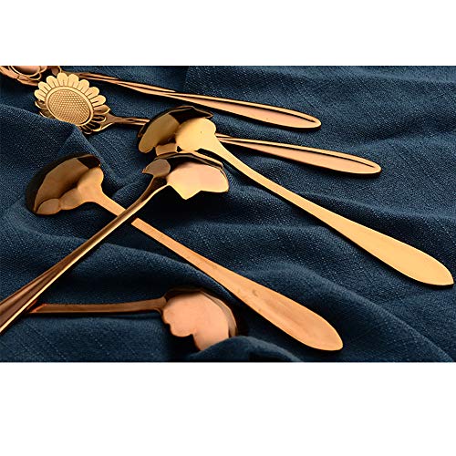 MINGZE 8 Piezas Cuchara De Acero Inoxidable con Forma De Flor, Cucharadita Vajilla Creativo Cuchara De Café, para Postres, Helados, Dulces, Té, Azúcar, Espresso, Mezclar, Mermeladas (Oro Rosa)