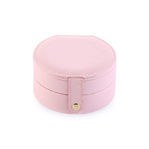 MINGZE Joyero - 2 Capa Organizador de la joyería Caja de Almacenamiento, de tamaño pequeño con Espejo para, el Anillo del oído del Collar del Perno Prisionero de cumpleaños Regalo (Rosa)