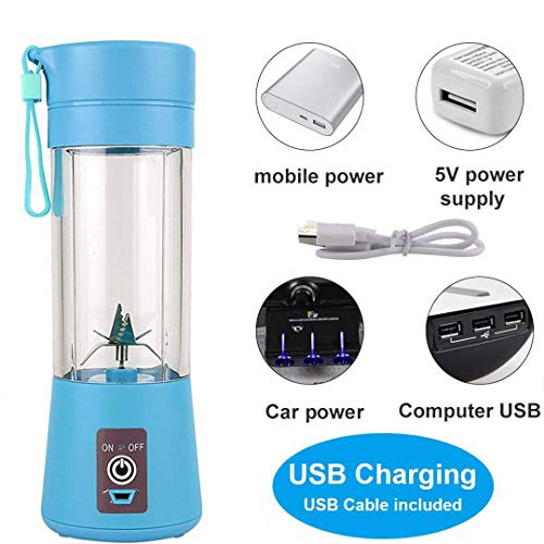 Mini licuadora portátil, Topspitgo Mezclador de frutas de tamaño personal Eléctrico USB Taza de exprimidor recargable Máquina de mezcla de frutas Baby Travel 380ml, Six Blades