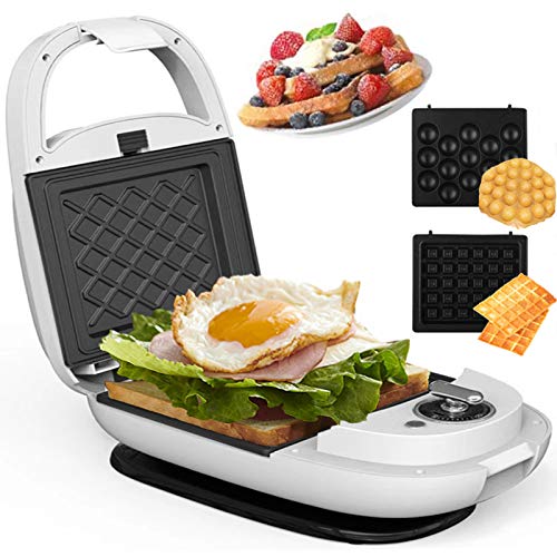 Mini Máquina De Hacer Sándwiches Tostados, Máquina De Gofres De Doble Cara Multifuncional 3 En 1, Máquina De Desayuno Ligera Con Revestimiento Antiadherente, Portátil Inteligente Intercambiable,Blanco