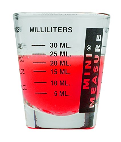 Mini medida multiusos líquido y seco vaso de medición, vidrio pesado, 26 mediciones incrementales para cucharadas, cucharadas, onzas y mililitros